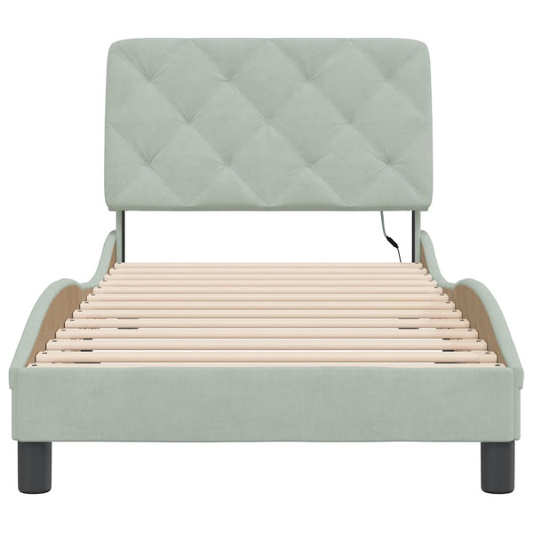 vidaXL Bed Frame with LED, Without Mattress, Light Grey 80x200 cm Velvet