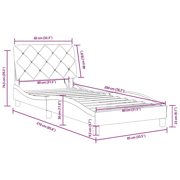 vidaXL LED Bed Frame without Mattress Blue 80x200 cm Velvet