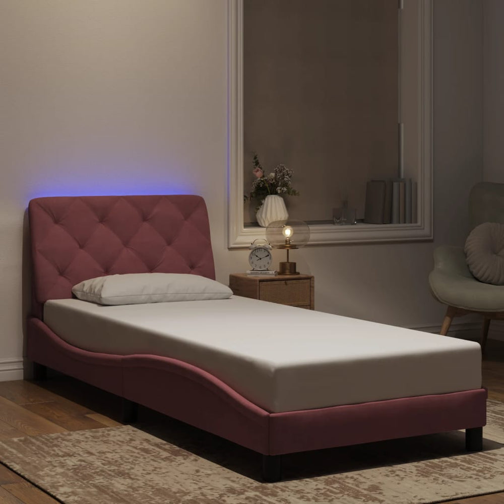 vidaXL LED Bed Frame without Mattress Pink 80x200 cm Velvet