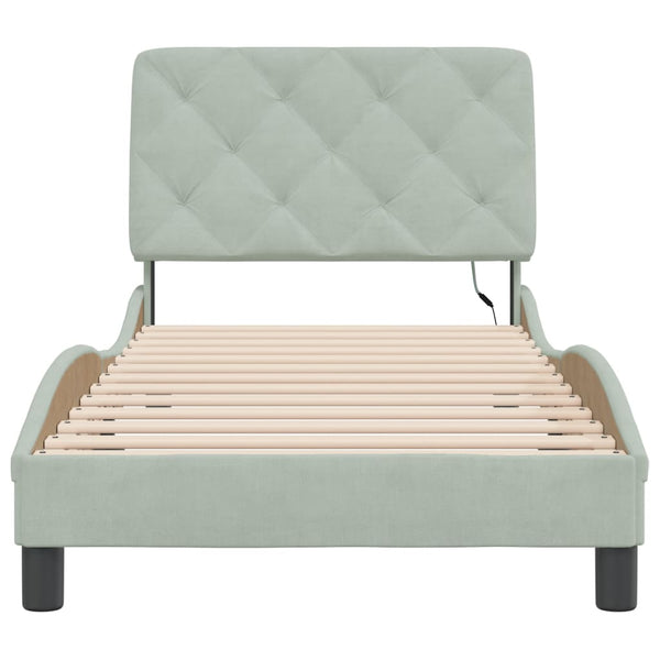 vidaXL LED Bed Frame without Mattress Light Grey 90x190 cm Velvet