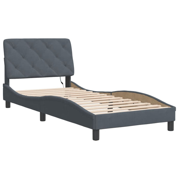 vidaXL LED Bed Frame with Mattress Dark Gray 90x190 cm Velvet