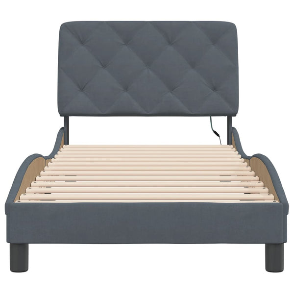 vidaXL LED Bed Frame with Mattress Dark Gray 90x190 cm Velvet