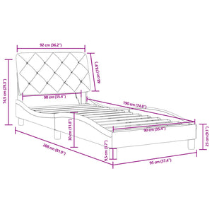 vidaXL LED Bed Frame without Mattress Black 90x190 cm Velvet