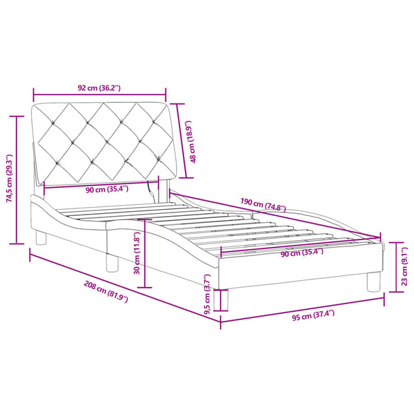 vidaXL LED Bed Frame without Mattress Black 90x190 cm Velvet
