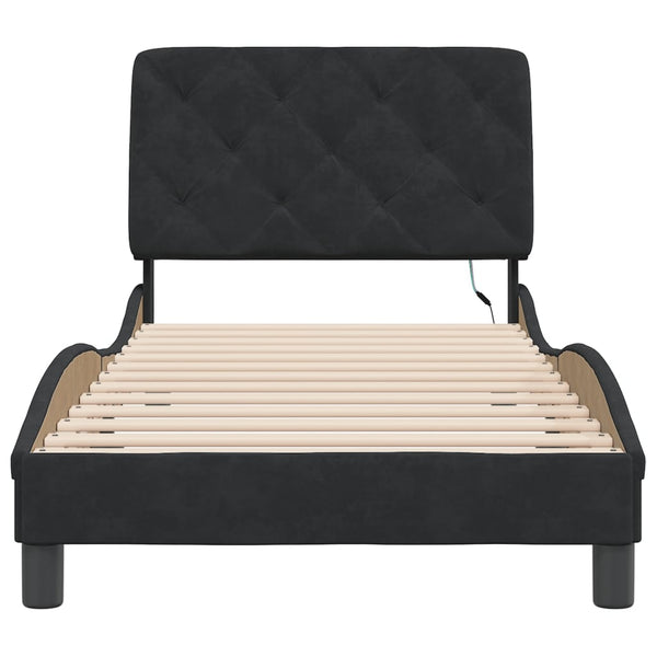 vidaXL LED Bed Frame without Mattress Black 90x190 cm Velvet