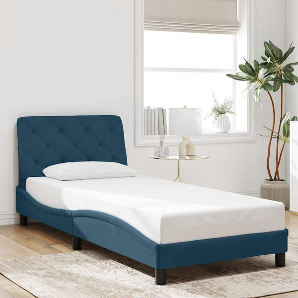 vidaXL LED Bed Frame without Mattress Blue 90x190 cm Velvet