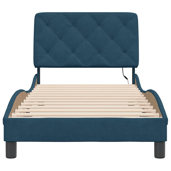 vidaXL LED Bed Frame without Mattress Blue 90x190 cm Velvet