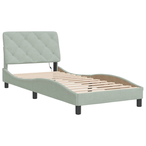 vidaXL LED Bed Frame without Mattress Light Gray 90x200 cm Velvet