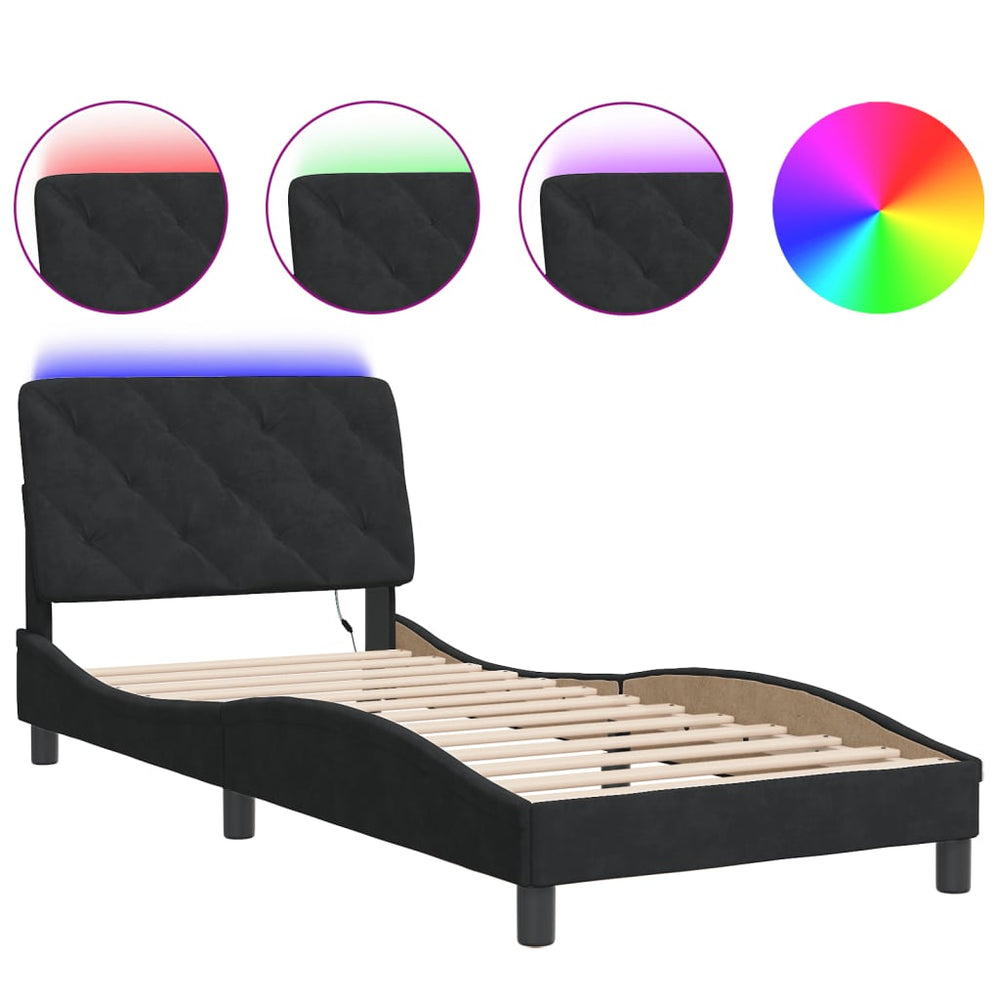 vidaXL LED Bed Frame without Mattress Black 90x200 cm Velvet