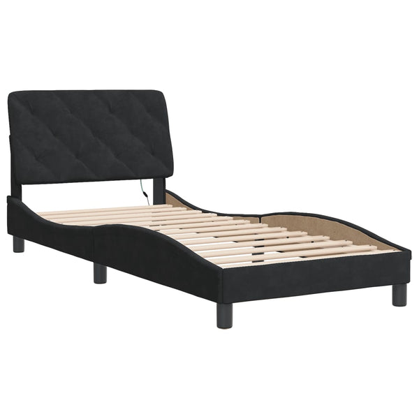 vidaXL LED Bed Frame without Mattress Black 90x200 cm Velvet
