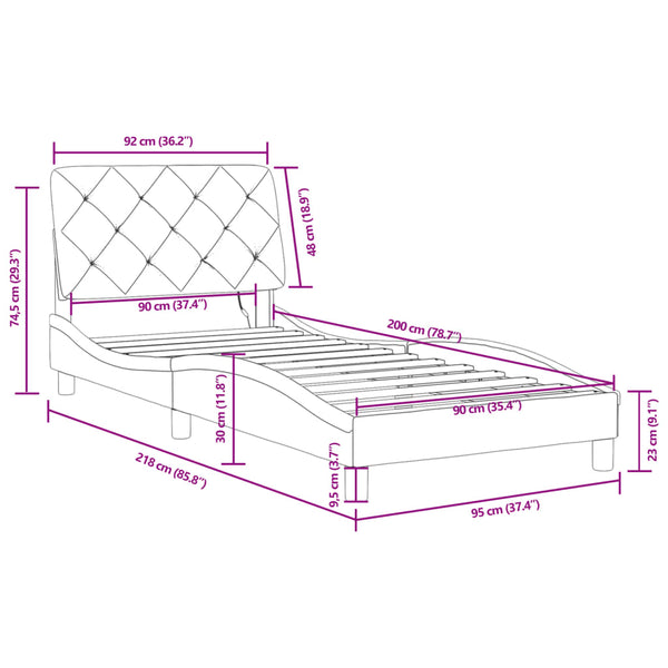 vidaXL LED Bed Frame without Mattress Black 90x200 cm Velvet