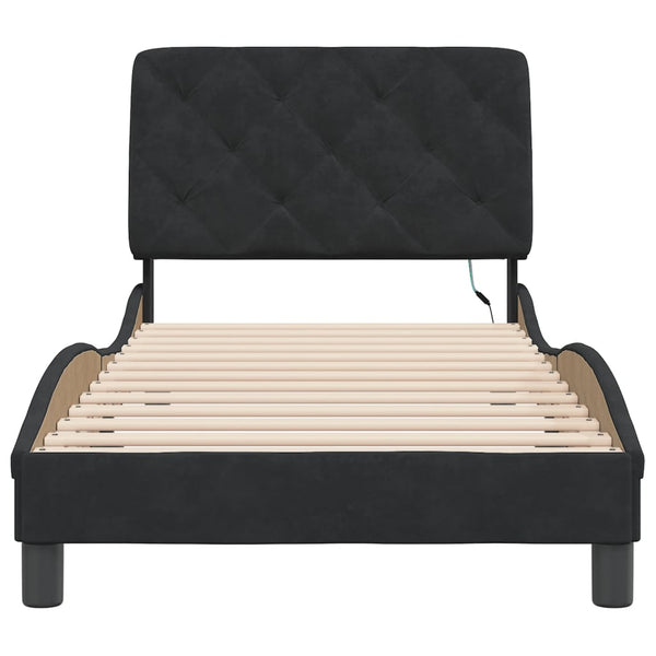 vidaXL LED Bed Frame without Mattress Black 90x200 cm Velvet