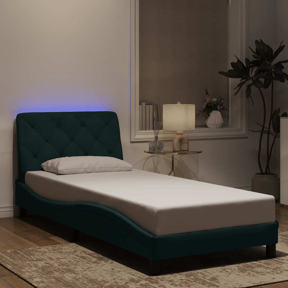 vidaXL LED Bed Frame without Mattress Dark Green 90x200 cm Velvet