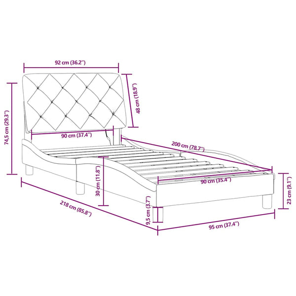vidaXL LED Bed Frame without Mattress Blue 90x200 cm Velvet