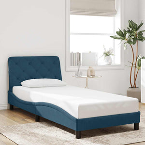 vidaXL LED Bed Frame without Mattress Blue 90x200 cm Velvet