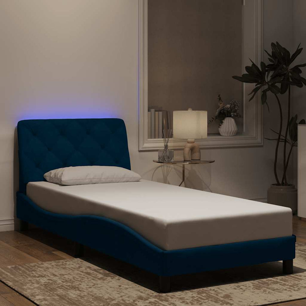vidaXL LED Bed Frame without Mattress Blue 90x200 cm Velvet