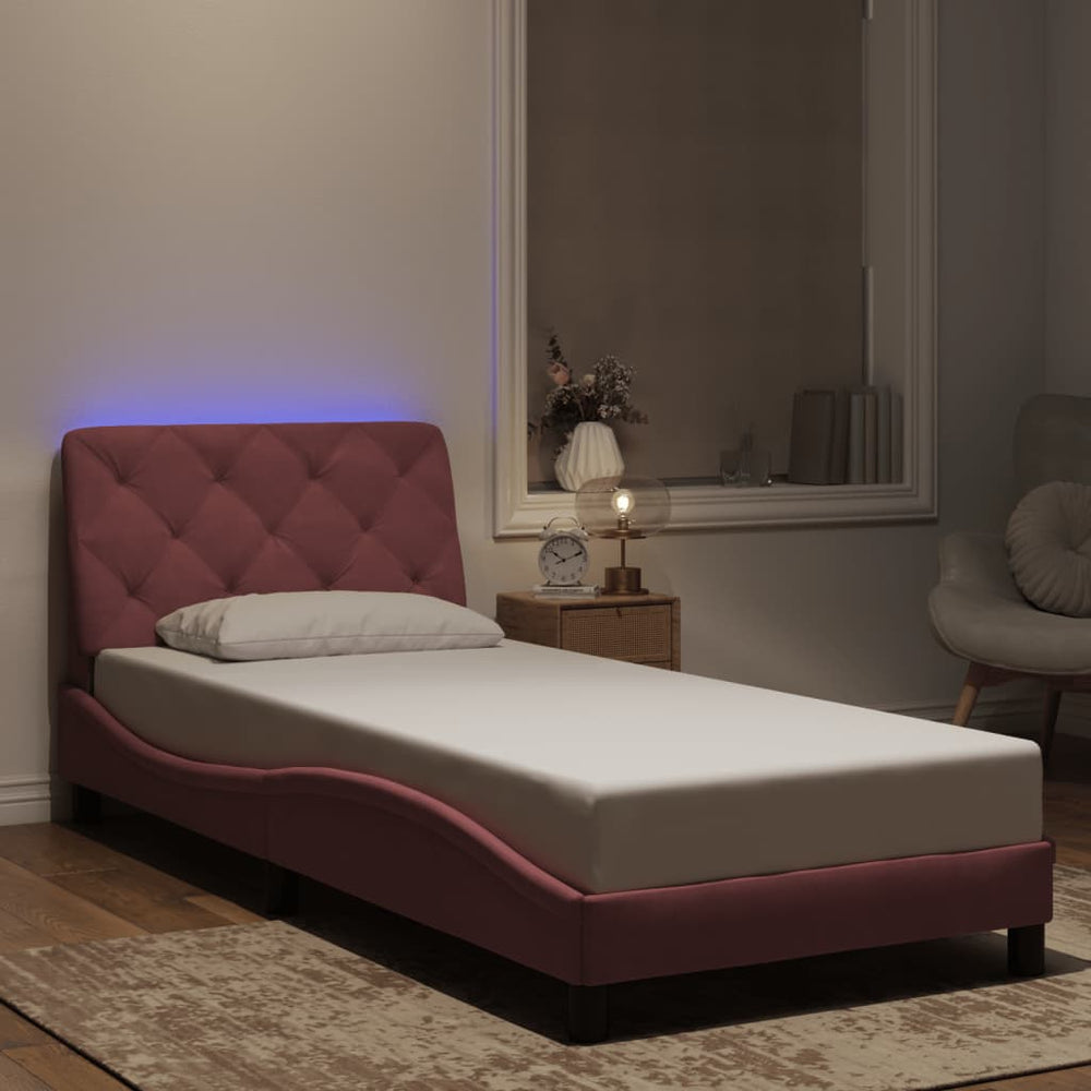 vidaXL LED Bed Frame without Mattress Pink 90x200 cm Velvet