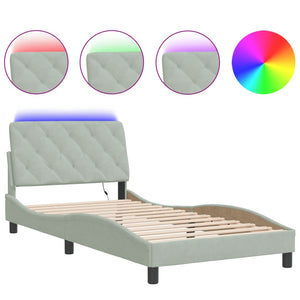 vidaXL LED Bed Frame without Mattress Light Gray 100x200 cm Velvet