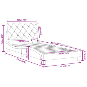 vidaXL LED Bed Frame without Mattress Light Gray 100x200 cm Velvet