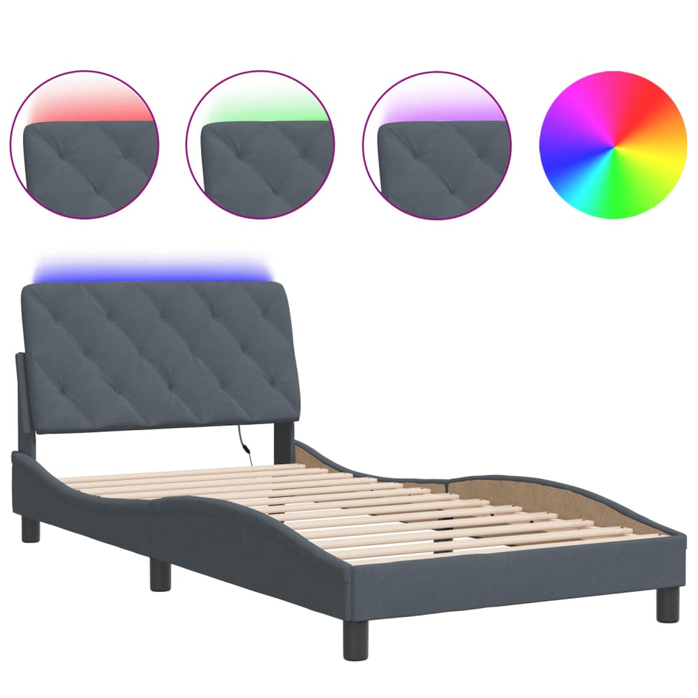 vidaXL LED Bed Frame without Mattress Dark Gray 100x200 cm Velvet