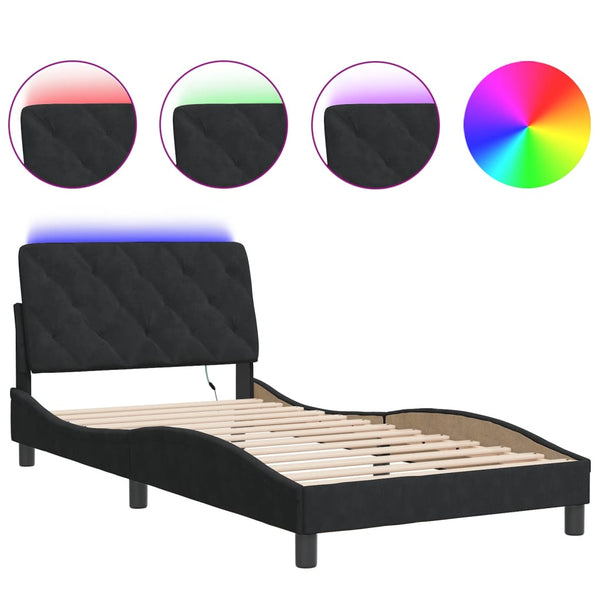 vidaXL LED Bed Frame without Mattress Black 100x200 cm Velvet