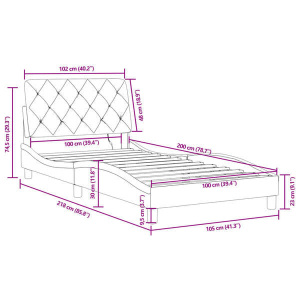 vidaXL LED Bed Frame without Mattress Black 100x200 cm Velvet