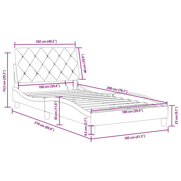 vidaXL LED Bed Frame without Mattress Dark Green 100x200 cm Velvet
