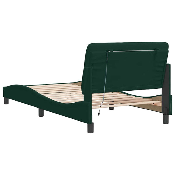 vidaXL LED Bed Frame without Mattress Dark Green 100x200 cm Velvet