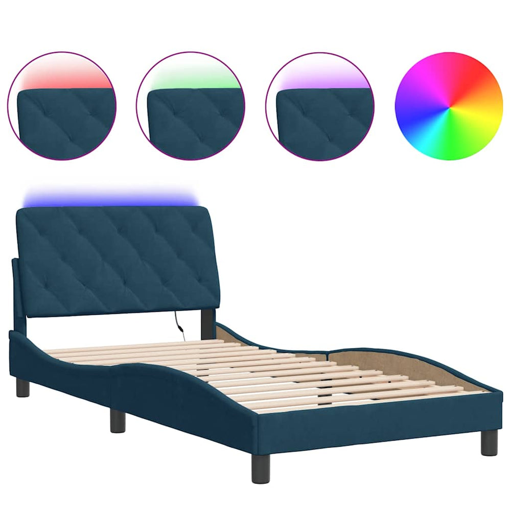 vidaXL LED Bed Frame without Mattress Blue 100x200 cm Velvet
