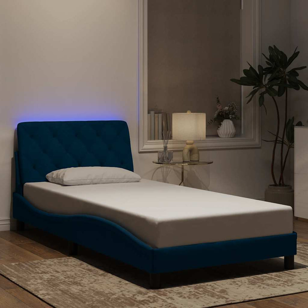 vidaXL LED Bed Frame without Mattress Blue 100x200 cm Velvet
