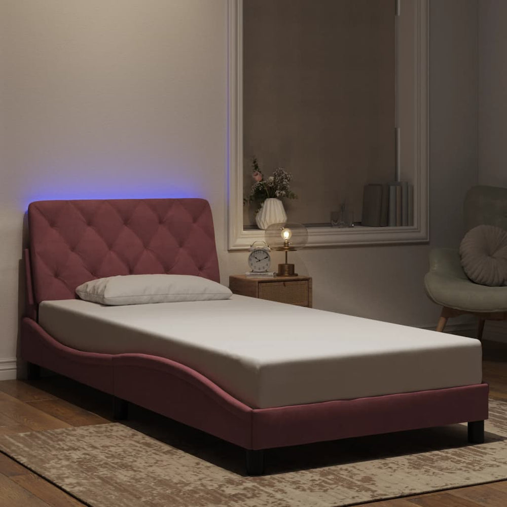 vidaXL LED Bed Frame without Mattress Pink 100x200 cm Velvet