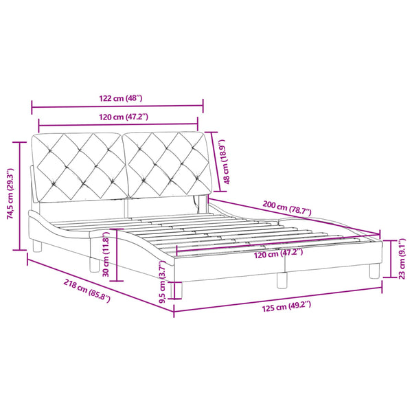 vidaXL LED Bed Frame without Mattress Light Gray 120x200 cm Velvet