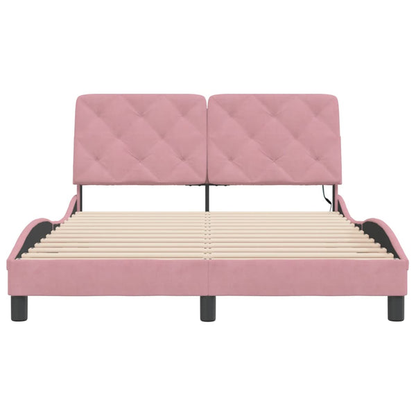 vidaXL LED Bed Frame without Mattress Pink 120x200 cm Velvet