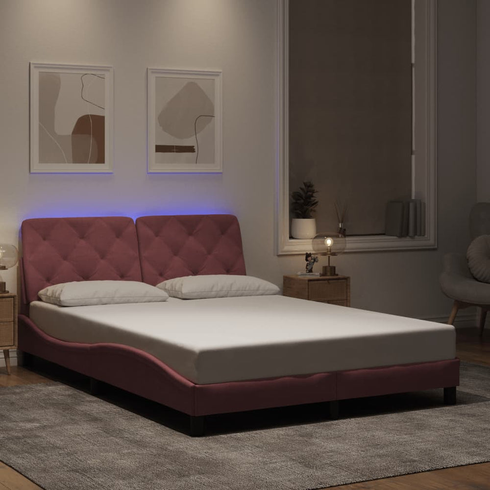 vidaXL LED Bed Frame without Mattress Pink 120x200 cm Velvet