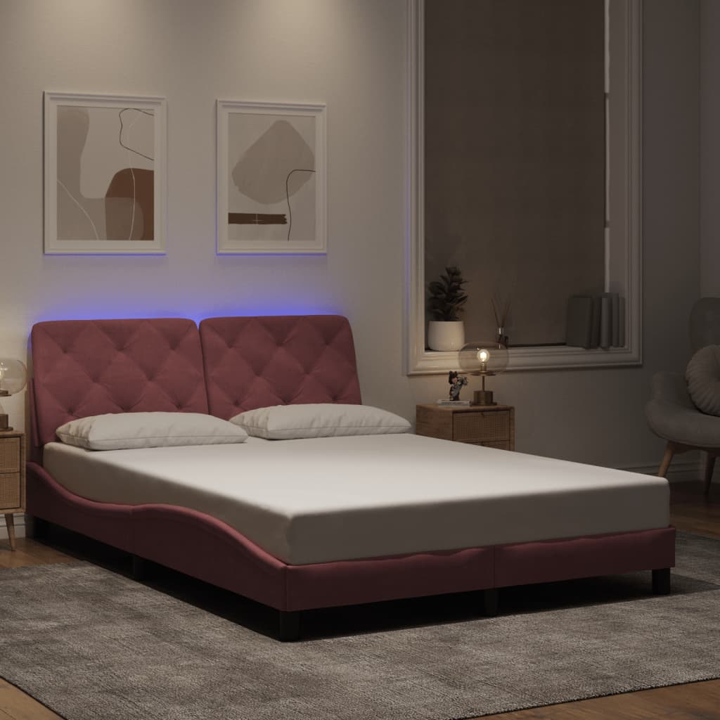 vidaXL LED Bed Frame without Mattress Pink 120x200 cm Velvet