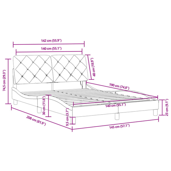 vidaXL LED Bed Frame without Mattress Light Grey 140x190 cm Velvet