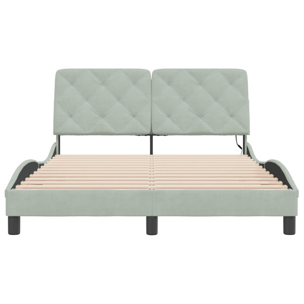 vidaXL LED Bed Frame without Mattress Light Grey 140x190 cm Velvet