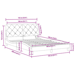vidaXL LED Bed Frame without Mattress Dark Grey 140x190 cm Velvet