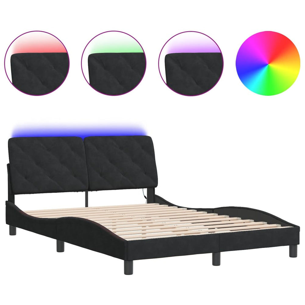vidaXL LED Bed Frame without Mattress Black 140x190 cm Velvet