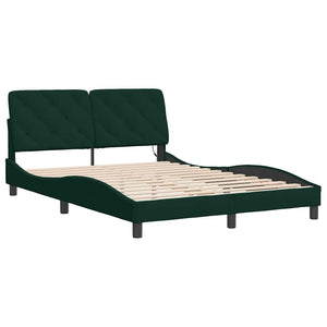 vidaXL LED Bed Frame without Mattress Dark Green 140x190 cm Velvet
