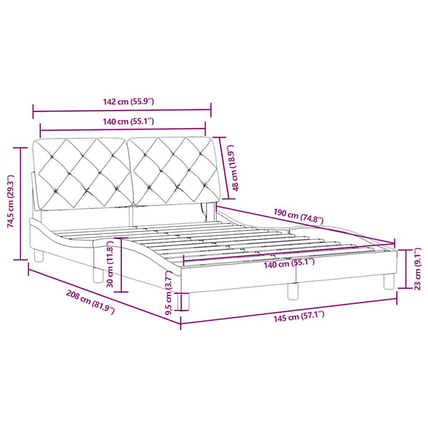 vidaXL LED Bed Frame without Mattress Dark Green 140x190 cm Velvet