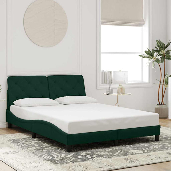 vidaXL LED Bed Frame without Mattress Dark Green 140x190 cm Velvet