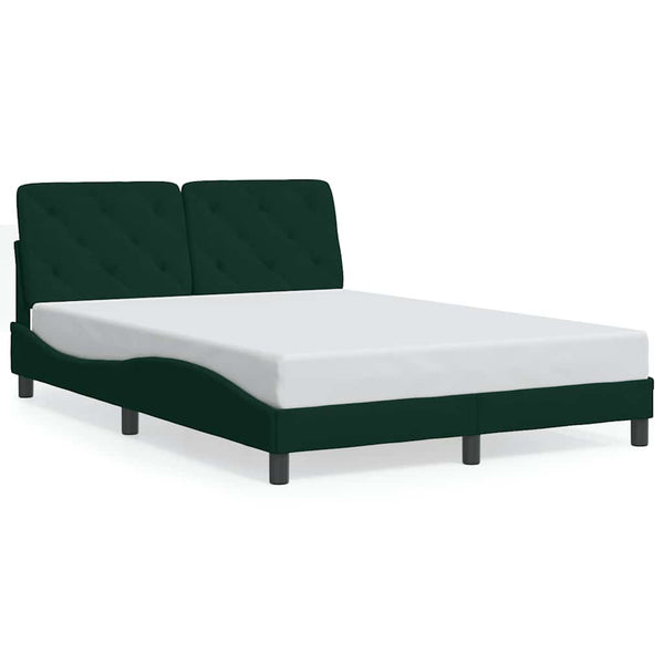 vidaXL LED Bed Frame without Mattress Dark Green 140x190 cm Velvet