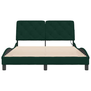 vidaXL LED Bed Frame without Mattress Dark Green 140x190 cm Velvet