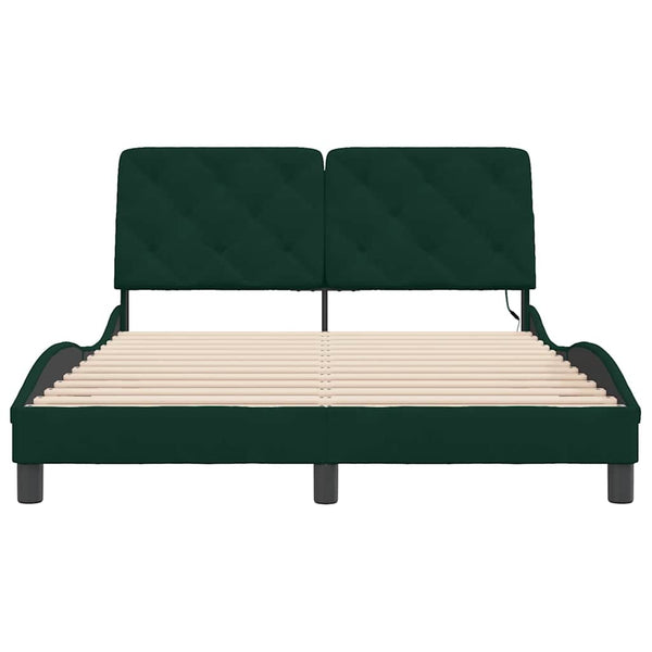 vidaXL LED Bed Frame without Mattress Dark Green 140x190 cm Velvet