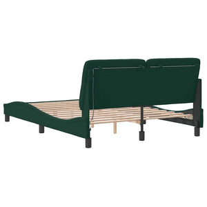 vidaXL LED Bed Frame without Mattress Dark Green 140x190 cm Velvet