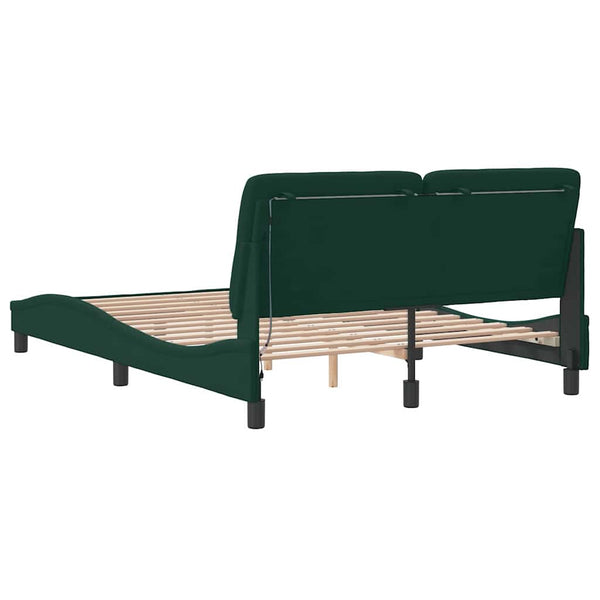 vidaXL LED Bed Frame without Mattress Dark Green 140x190 cm Velvet