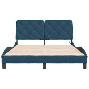 vidaXL LED Bed Frame without Mattress Blue 140x190 cm Velvet