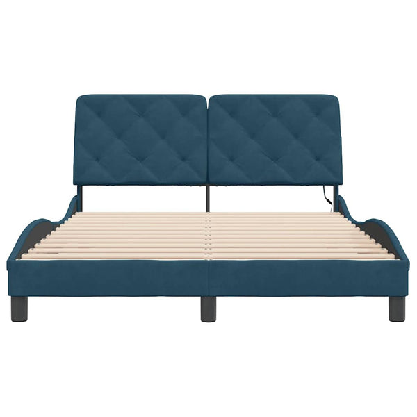 vidaXL LED Bed Frame without Mattress Blue 140x190 cm Velvet