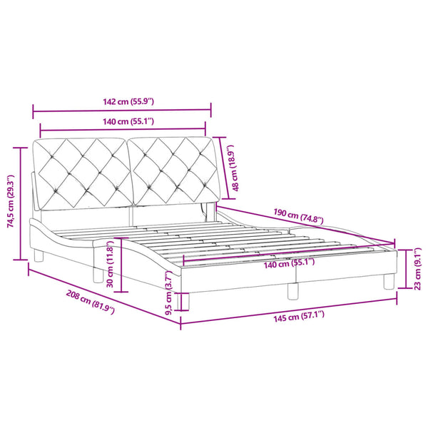 vidaXL LED Bed Frame without Mattress Pink 140x190 cm Velvet